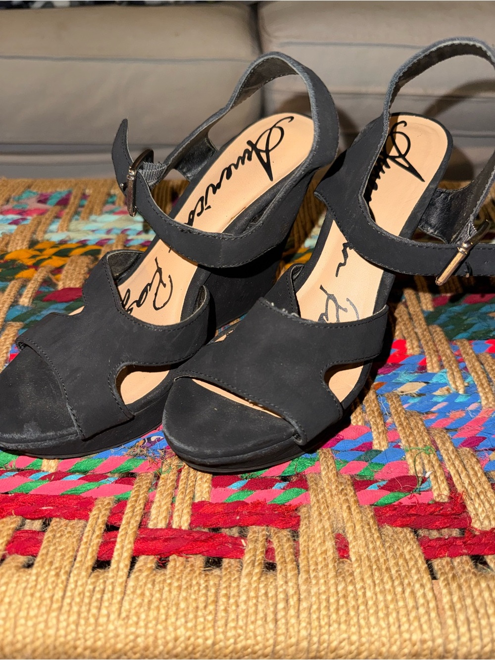 American Rag Black Suede Open-Toe Slingback Heels